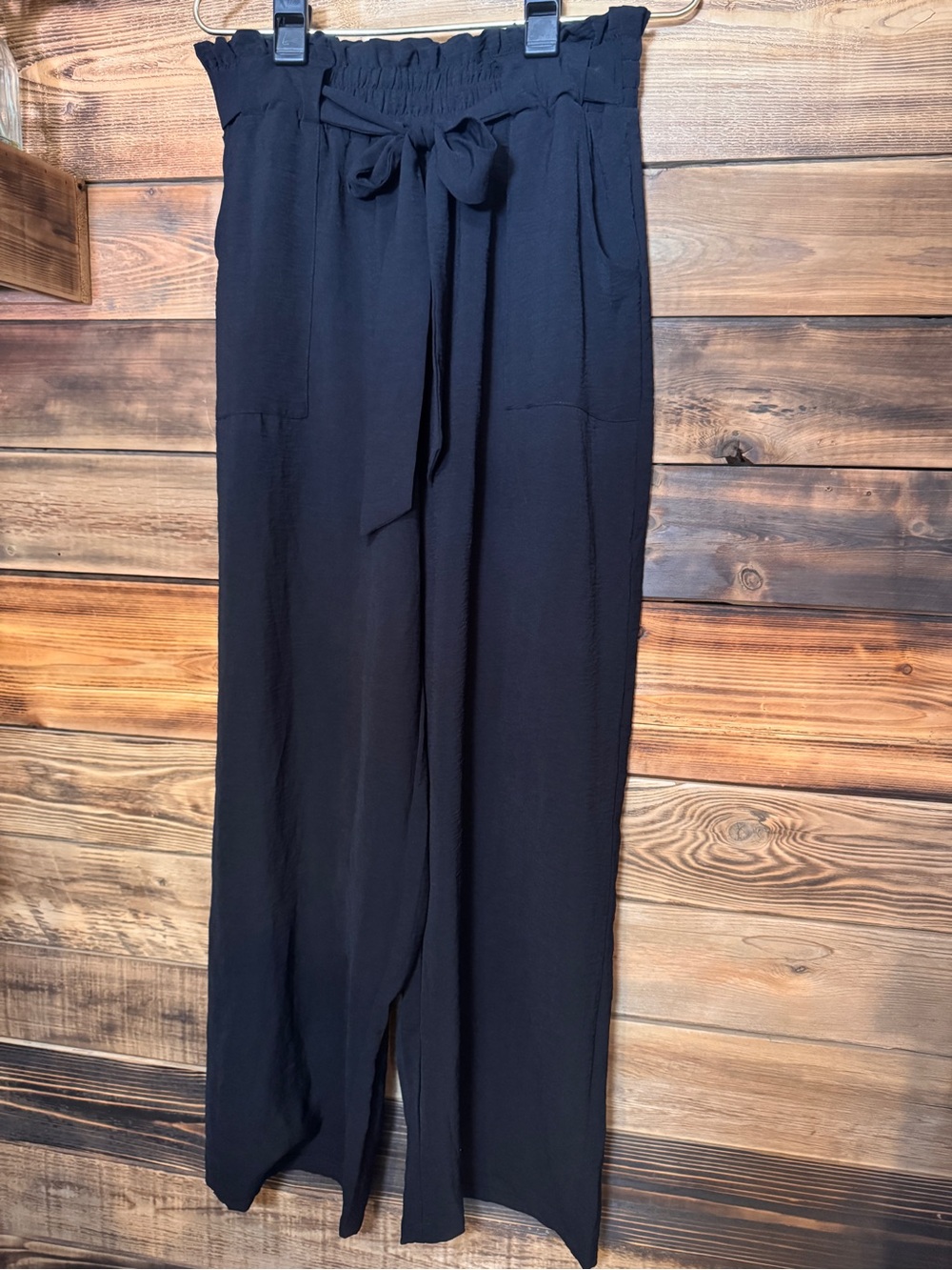 NWOT IWOLLENCE Black Wide Leg Paperbag Pants XL Fits 8/10 Tie Waist